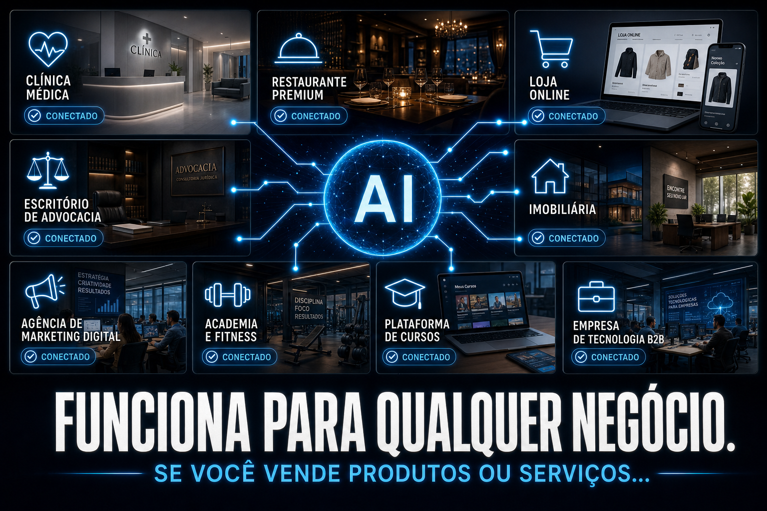 Clínicas, restaurantes, lojas online, advocacia, imobiliárias e academias conectadas à IA